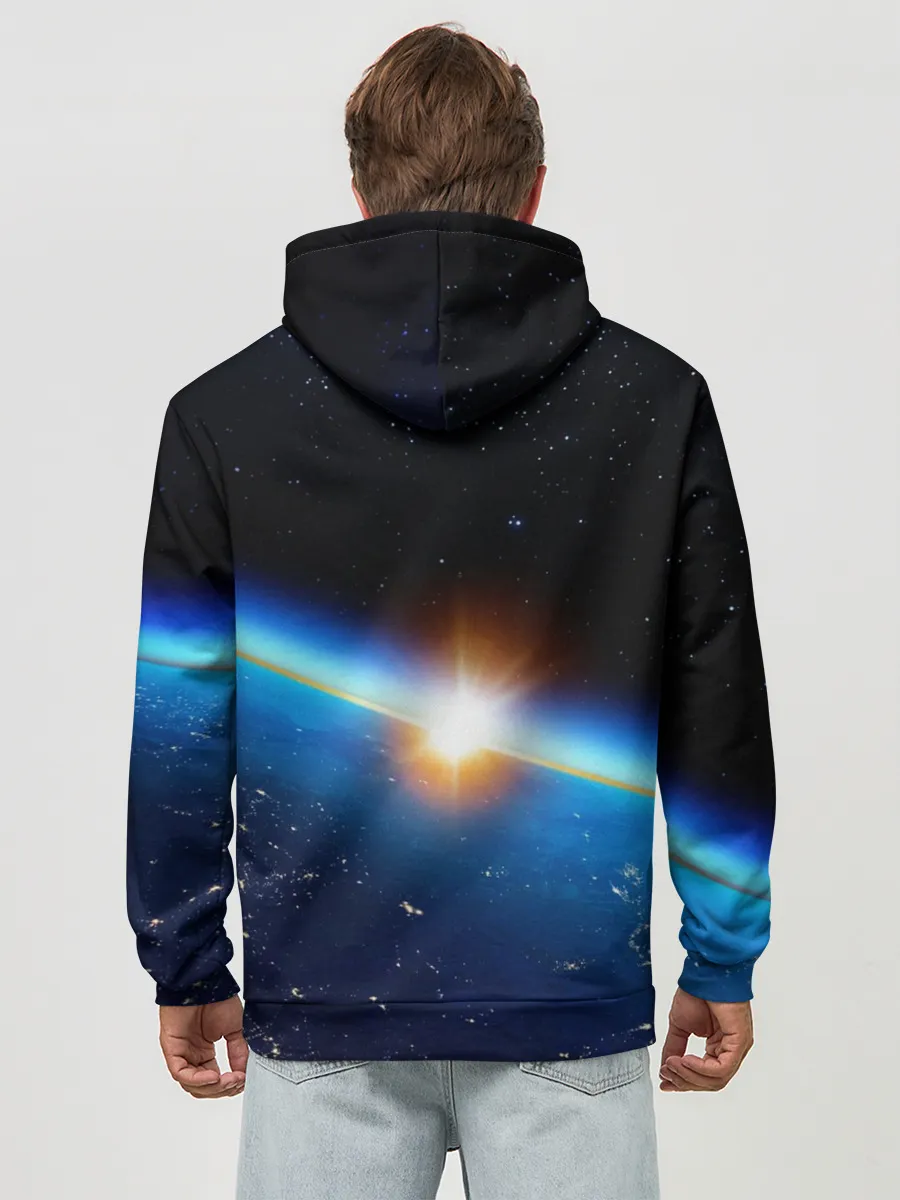 Худи мужской база хлопок / КОСМИЧЕСКИЙ РАССВЕТ 3D