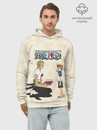 Худи мужской база хлопок / Ророноа Зоро и малыш Манки Д. Луффи