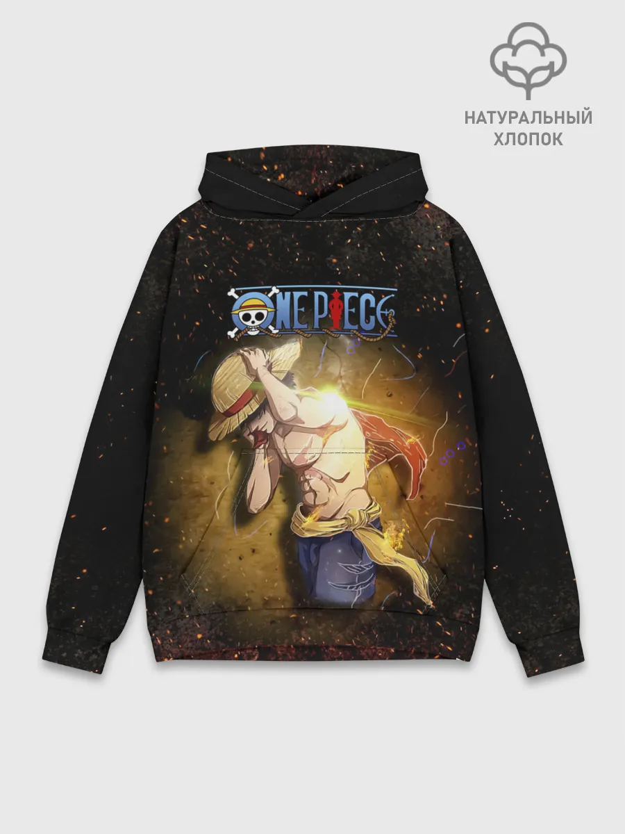Худи мужской база хлопок / Мощный торс Луффи One Piece