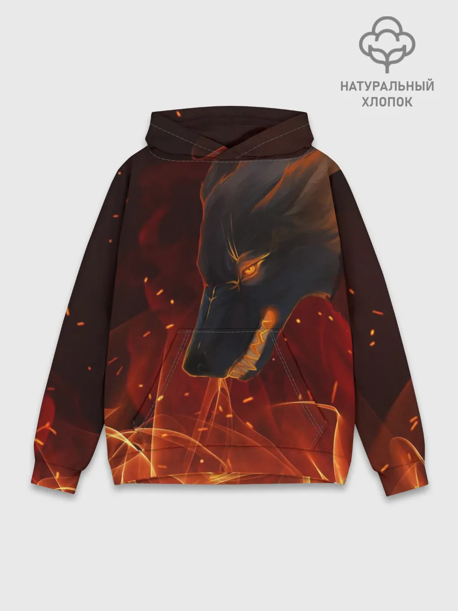 Худи мужской база хлопок / ОГНЕНЫЙ ВОЛК, 3d