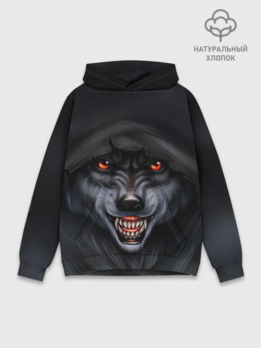 Худи мужской база хлопок / СЕРЫЙ ВОЛК 3D