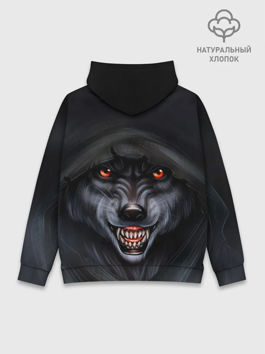 Худи мужской база хлопок / СЕРЫЙ ВОЛК 3D