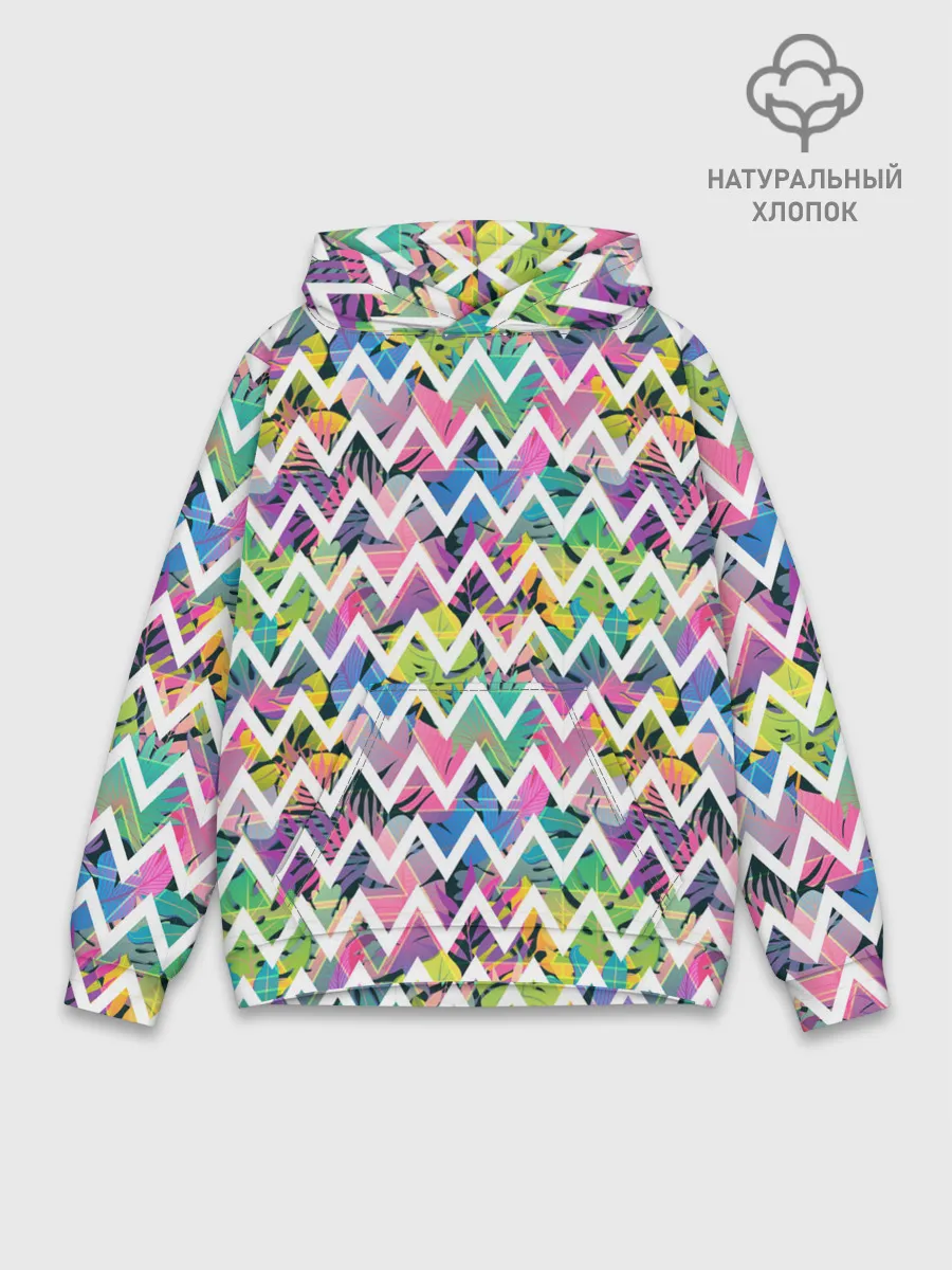 Худи мужской база хлопок / Кривая линия и цветы