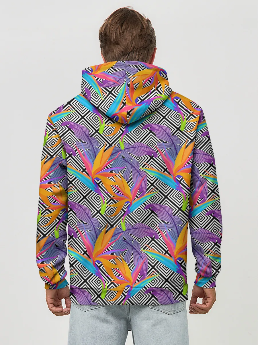 Худи мужской база хлопок / Тропические цветы и узоры