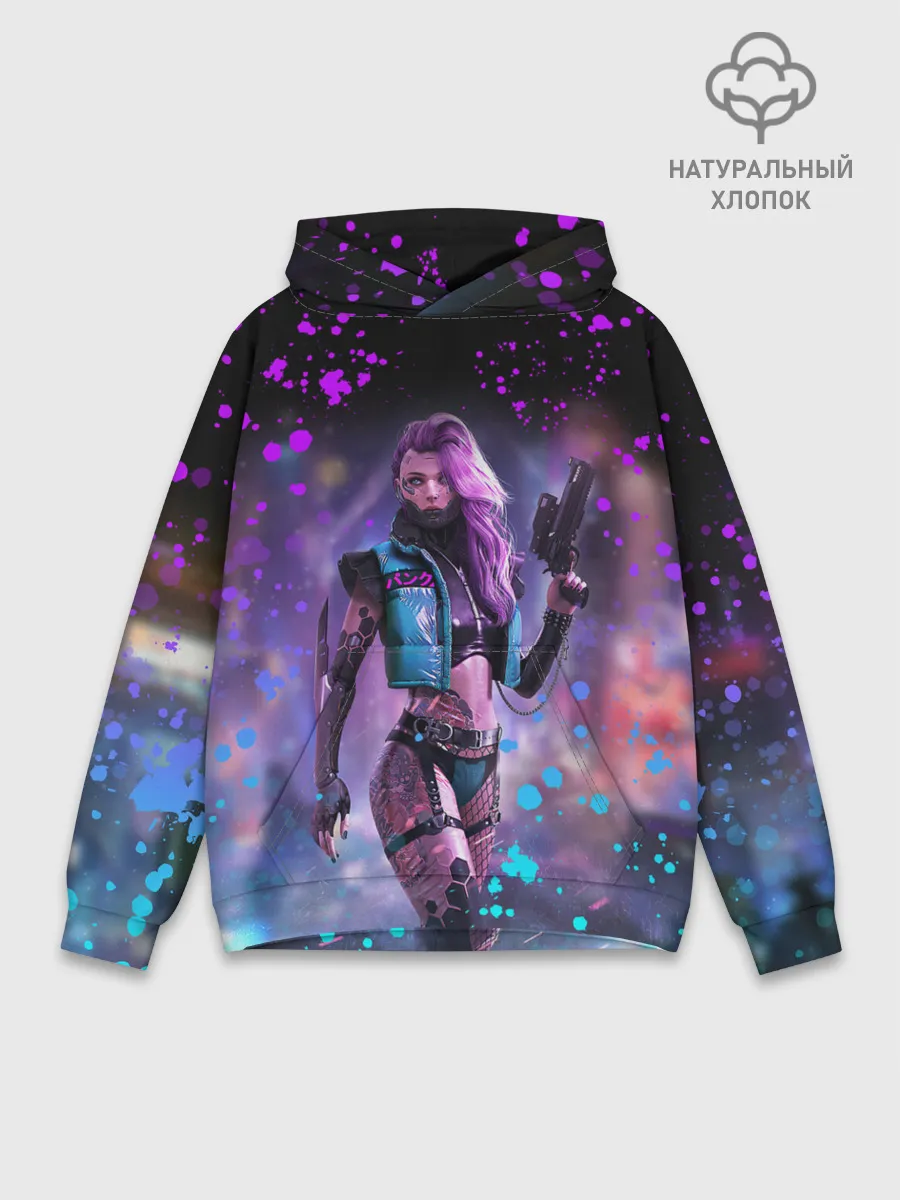 Худи мужской база хлопок / CYBERPUNK 2077 NEON | КИБЕРПАНК НЕОН