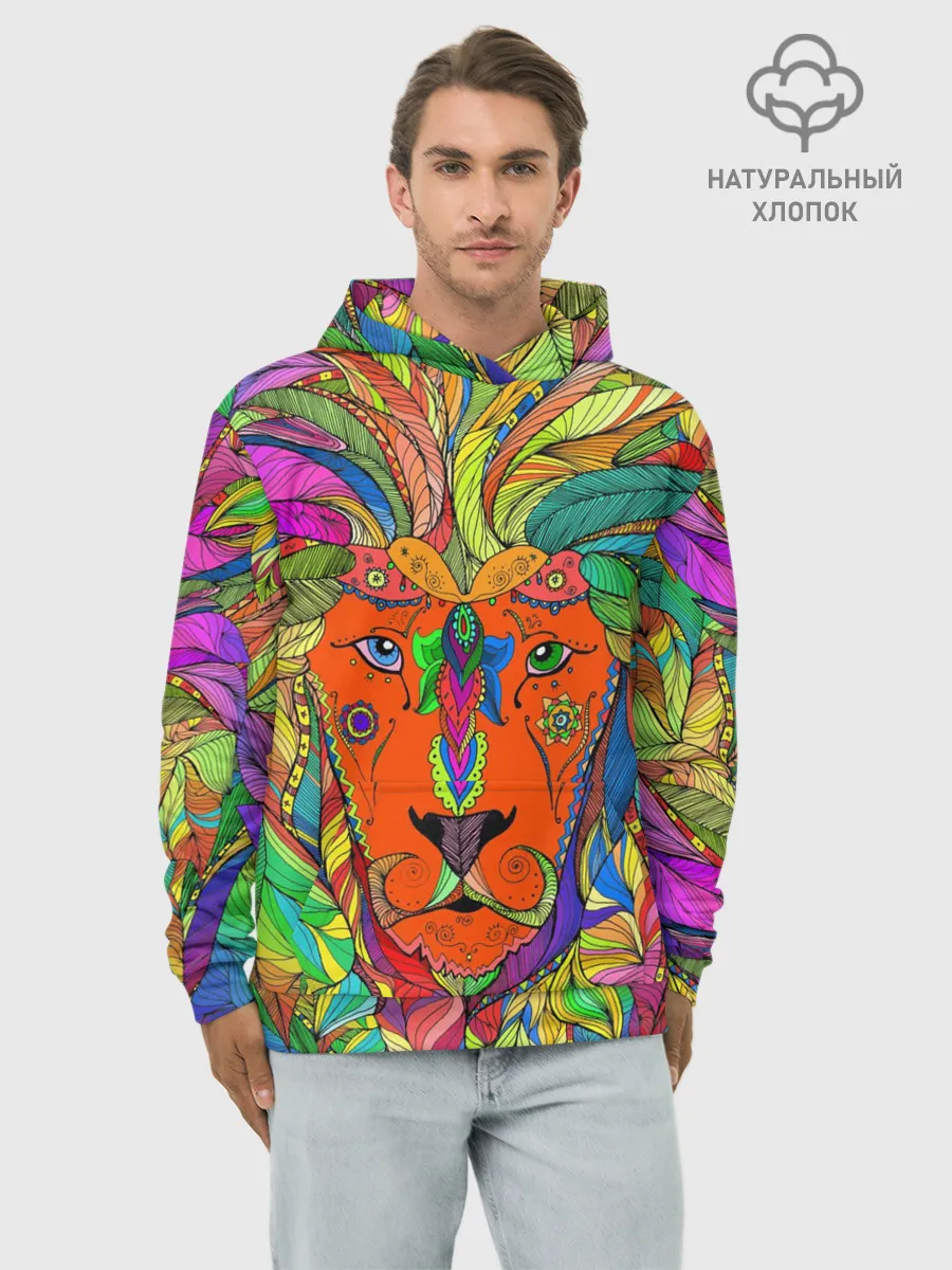 Худи мужской база хлопок / Лев шаман