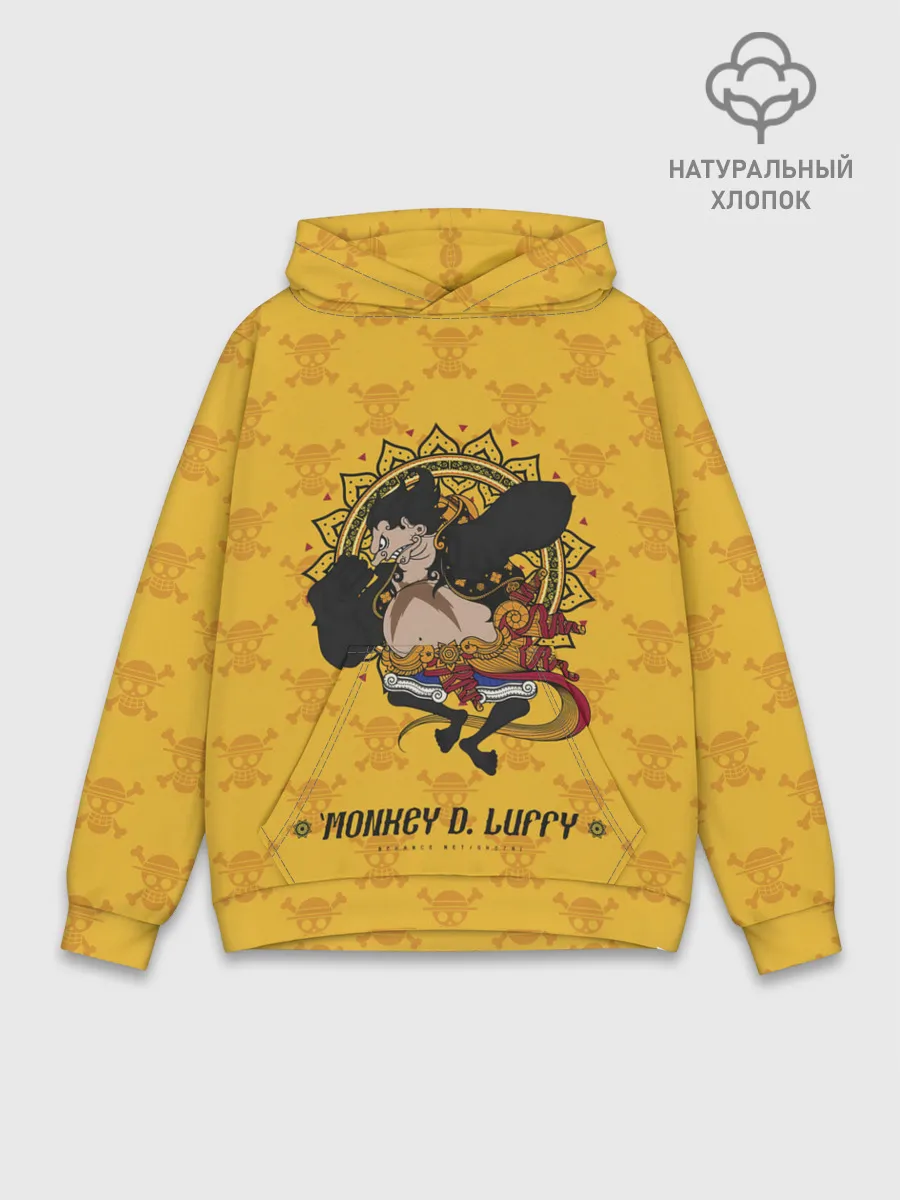 Худи мужской база хлопок / Резиновый Манки Д. Луффи One Piece