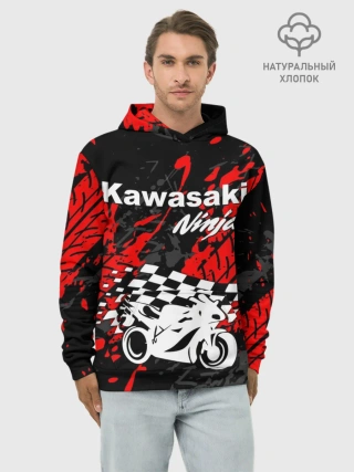 Худи мужской база хлопок / KAWASAKI NINJA / КАВАСАКИ