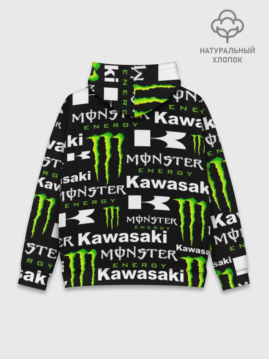Худи мужской база хлопок / KAWASAKI X MONSTER ENERGY