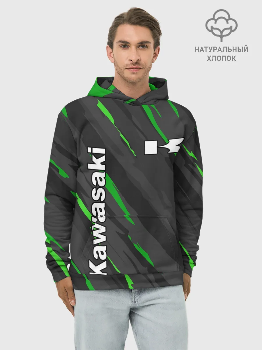 Худи мужской база хлопок / KAWASAKI / КАВАСАКИ / SPORT