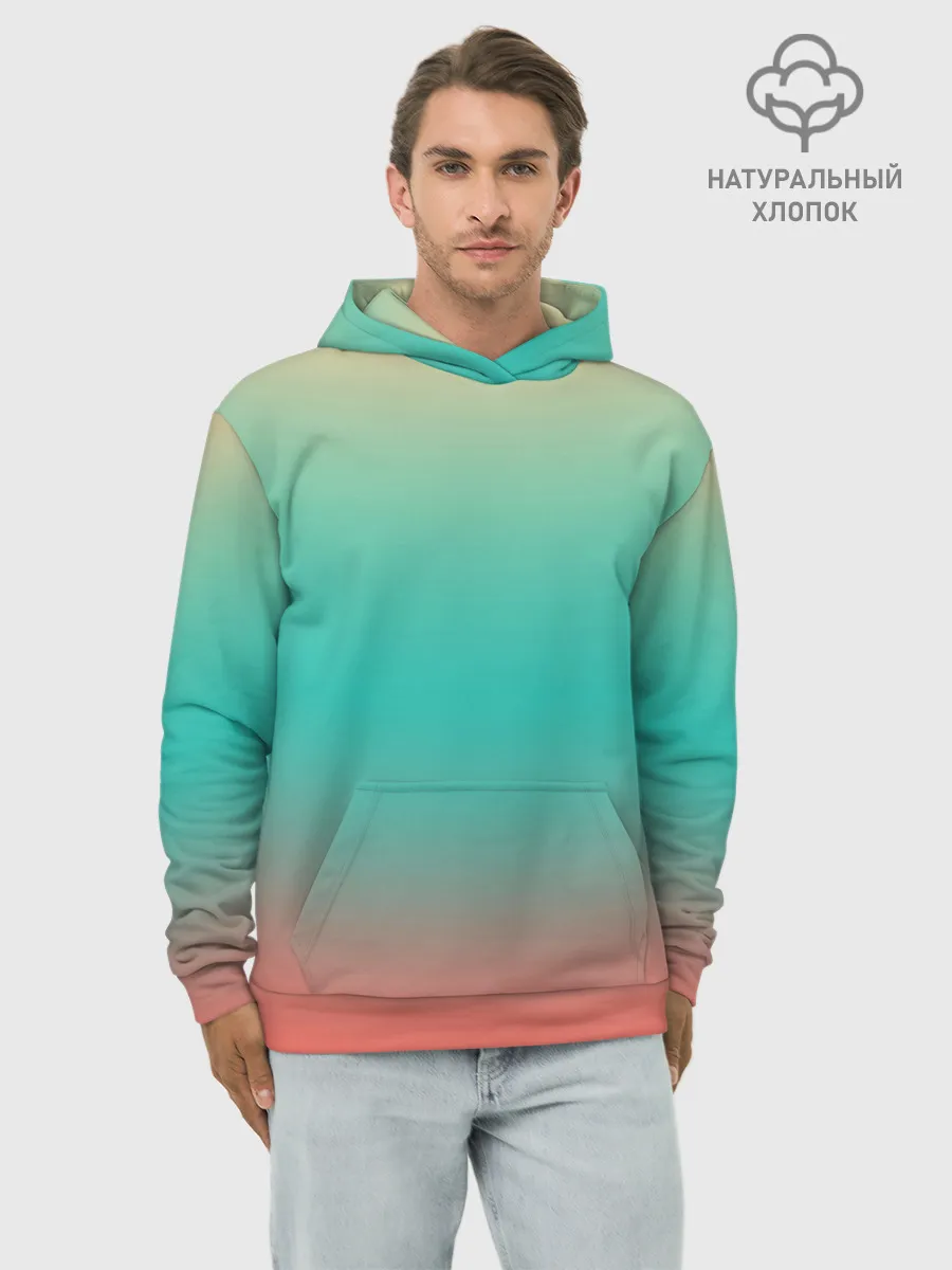 Худи мужской база хлопок / Красно-бирюзовый градиент