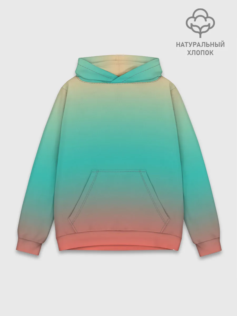 Худи мужской база хлопок / Красно-бирюзовый градиент