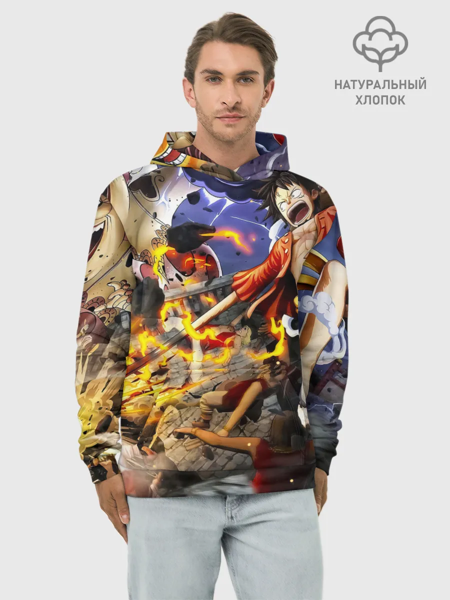 Худи мужской база хлопок / Экшен One Piece. Большой куш