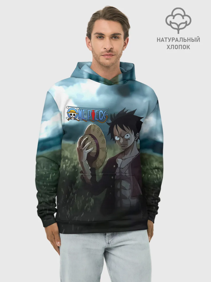 Худи мужской база хлопок / Луффи в поле. One Piece
