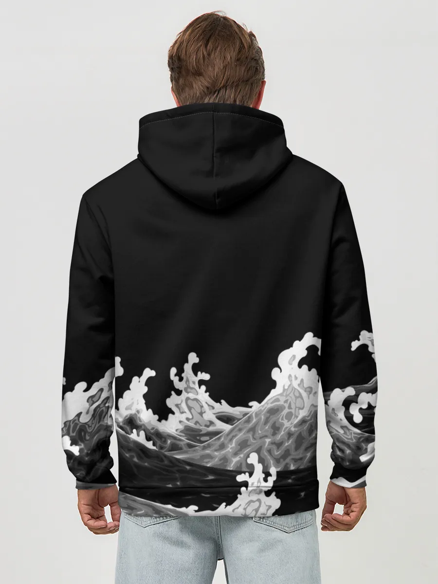 Худи мужской база хлопок / Карп Кои Волна Япония Рыба