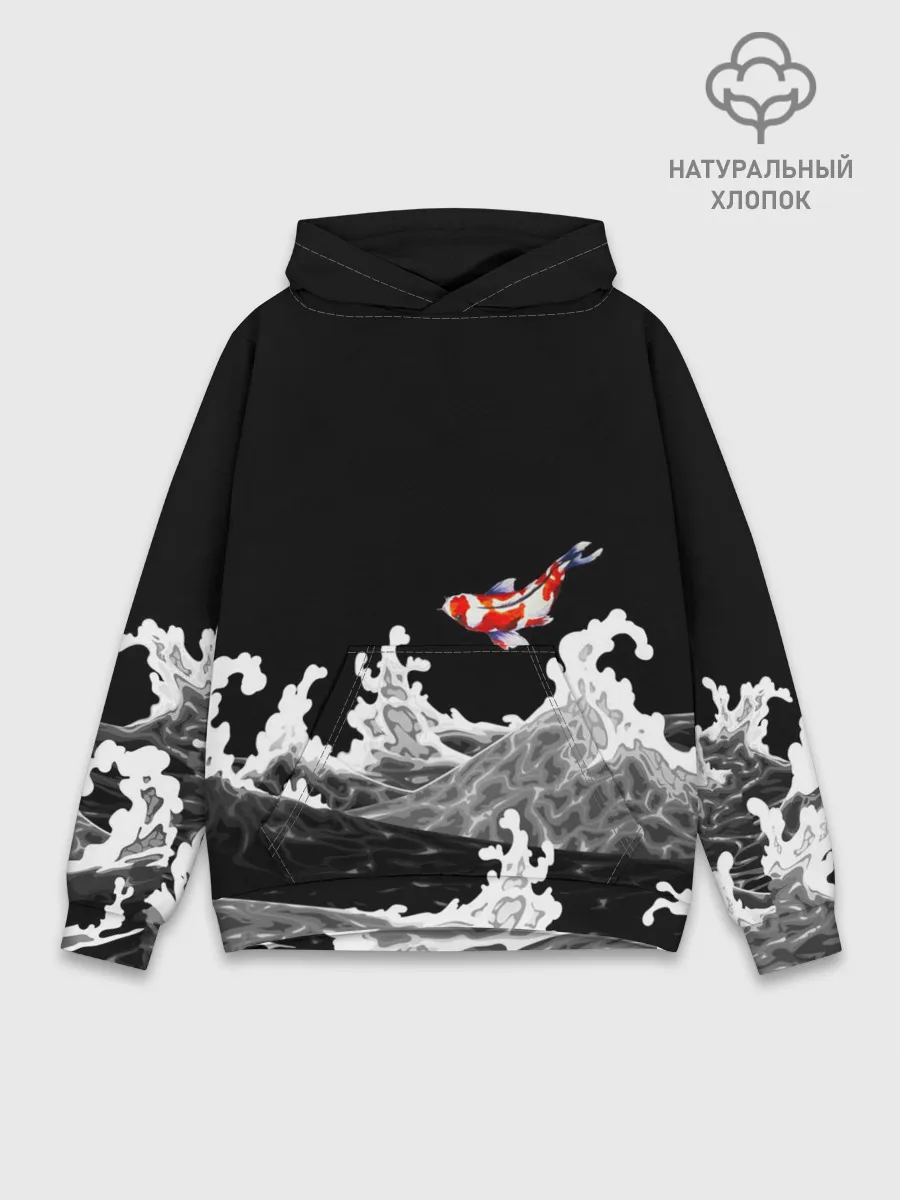 Худи мужской база хлопок / Карп Кои Волна Япония Рыба