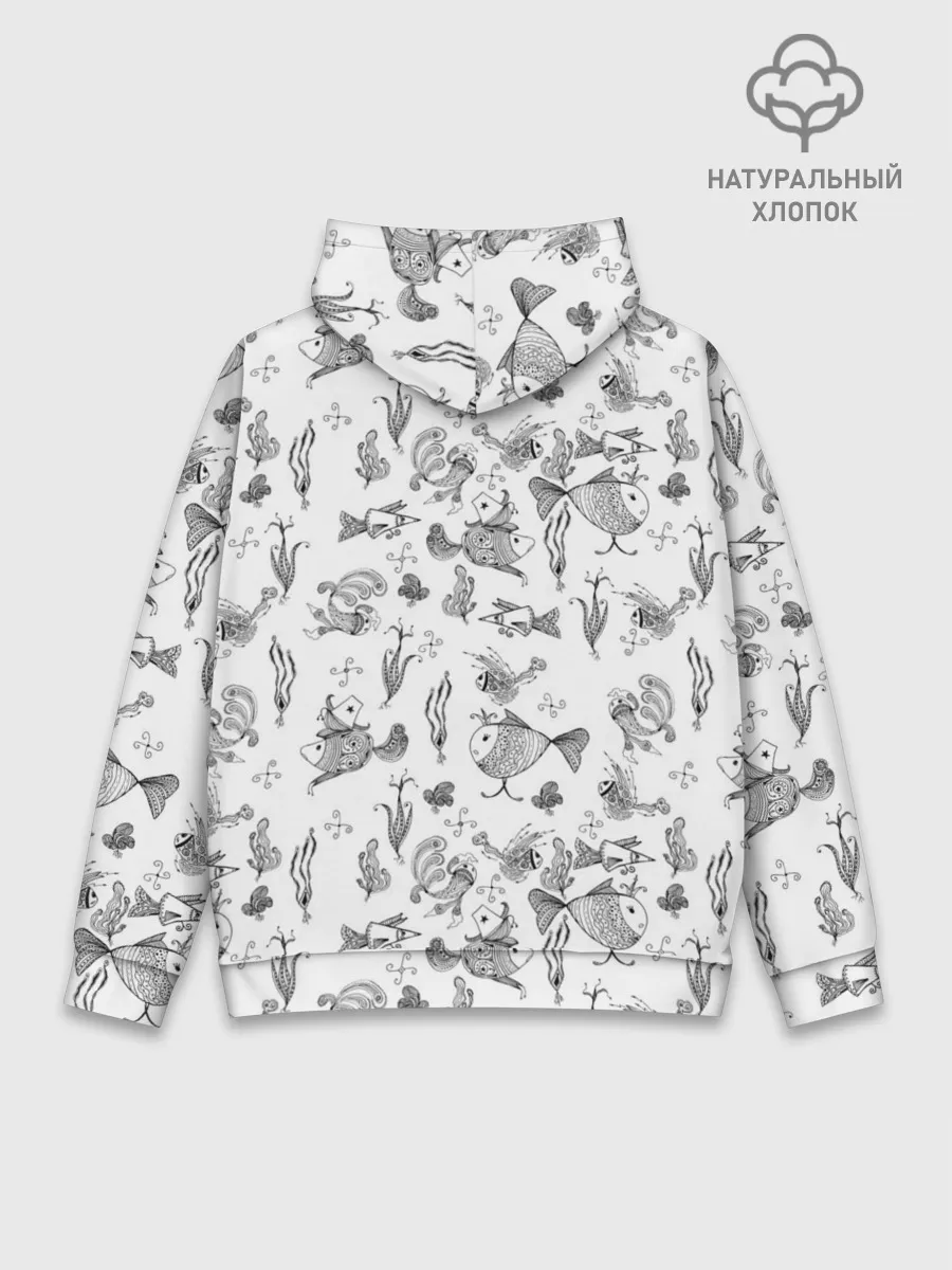 Худи мужской база хлопок / Рисованные сказочные рыбки