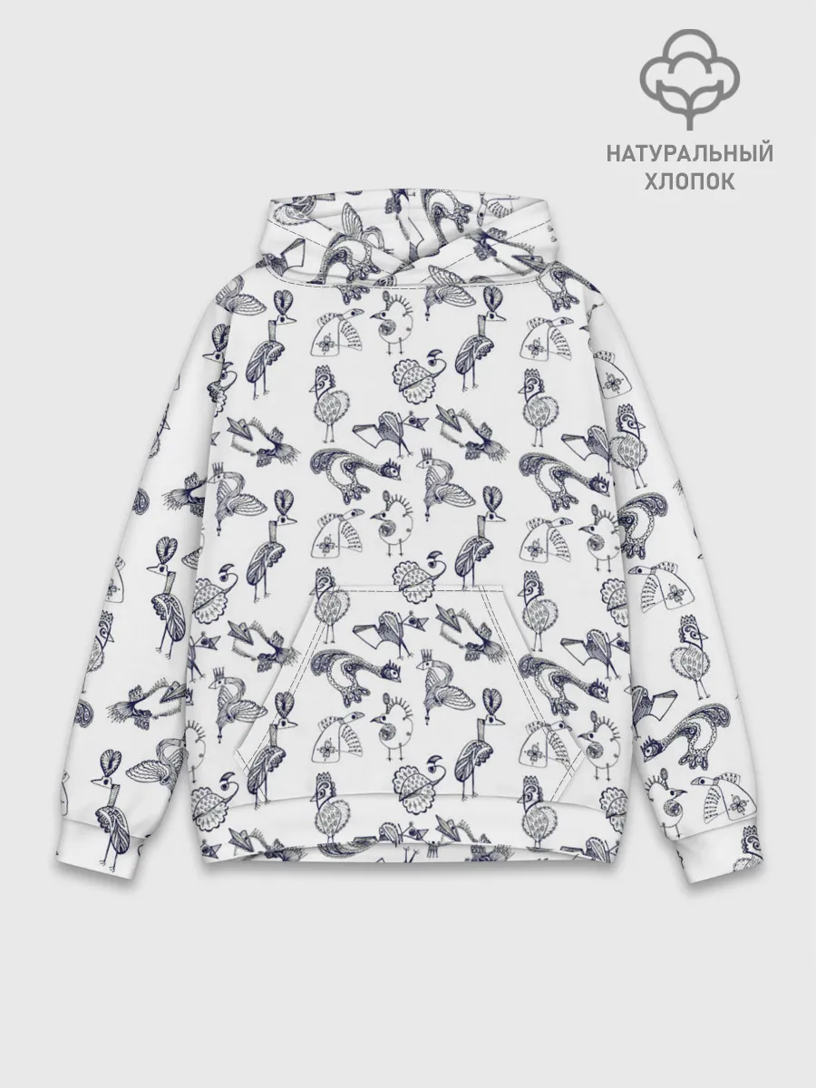 Худи мужской база хлопок / Скетч сказочные птицы