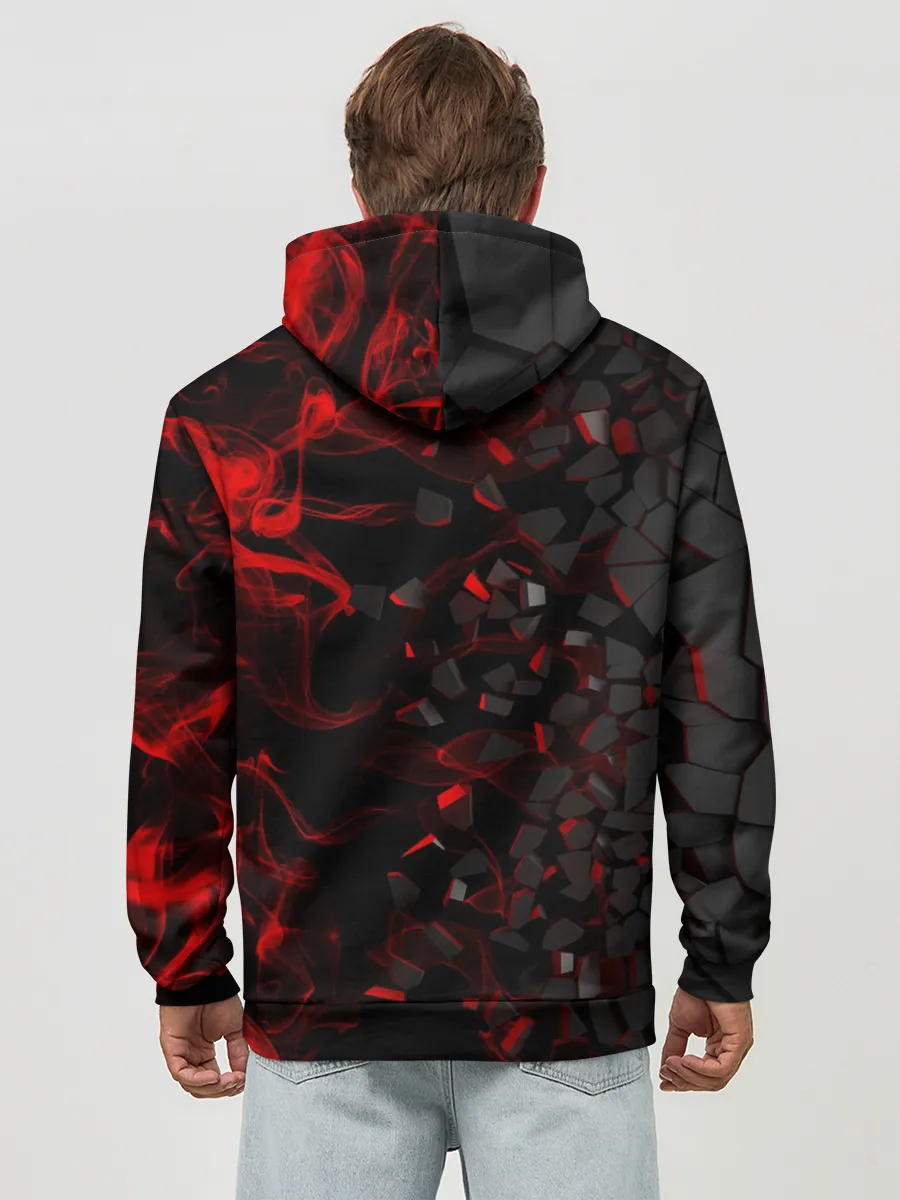 Худи мужской база хлопок / 3Д Разлом | 3D Плиты и огонь