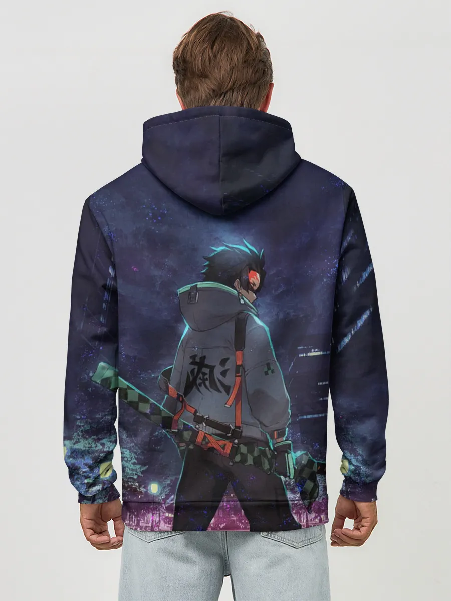 Худи мужской база хлопок / Танджиро в ночном городе