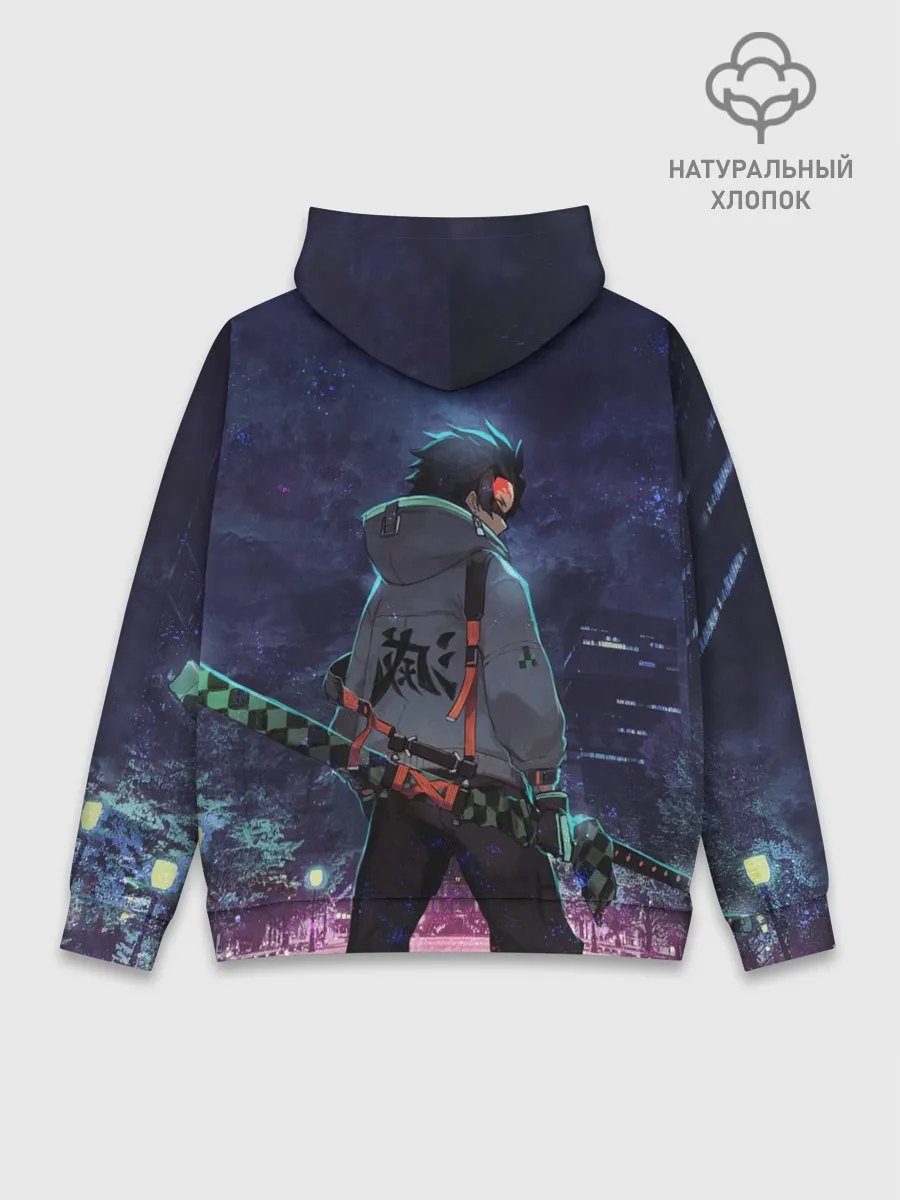 Худи мужской база хлопок / Танджиро в ночном городе