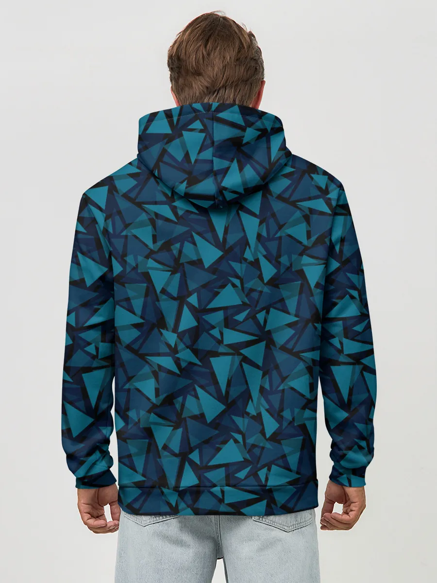 Худи мужской база хлопок / Синий полигональный паттерн