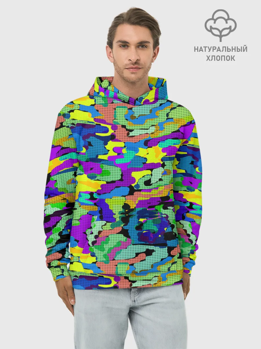 Худи мужской база хлопок / Камуфляж в ярких тонах