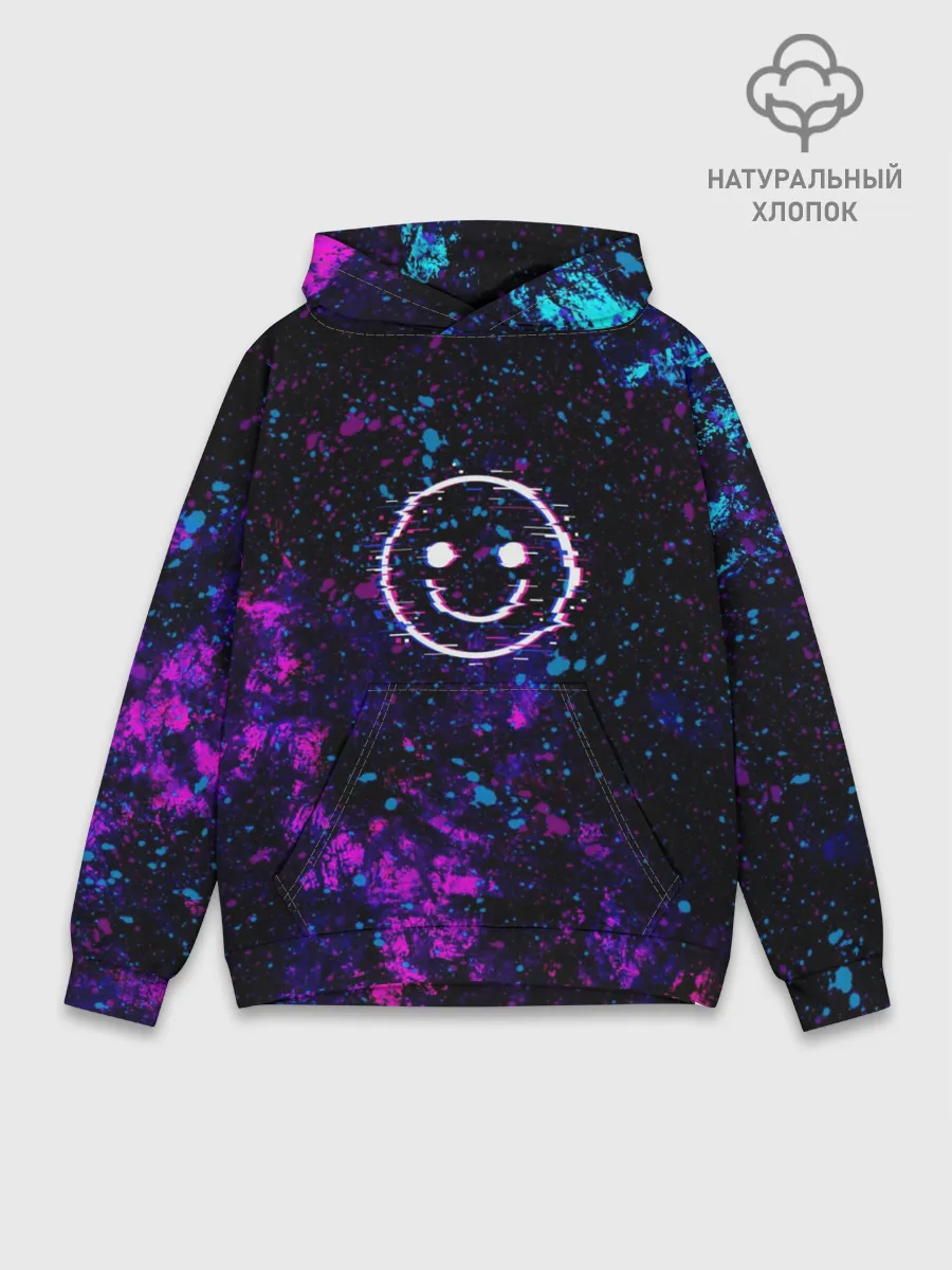 Худи мужской база хлопок / GLITCH SMILE | ГЛИТЧ СМАЙЛ