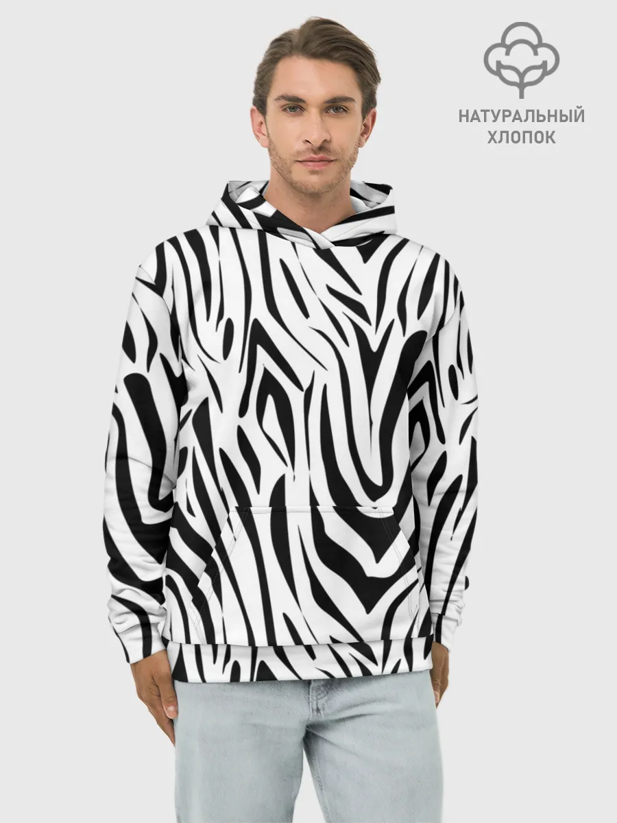 Худи мужской база хлопок / Черно-белая зебра