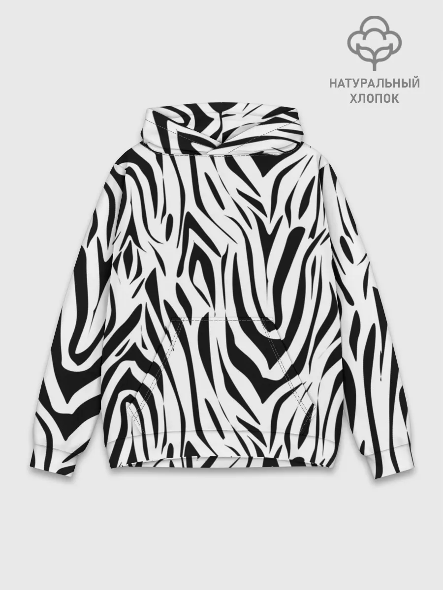 Худи мужской база хлопок / Черно-белая зебра