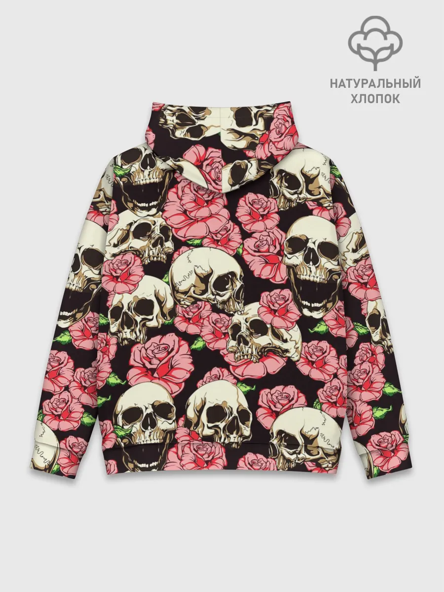 Худи мужской база хлопок / Черепа и цветы