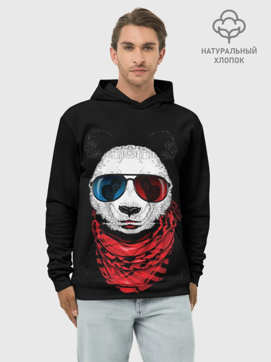 Худи мужской база хлопок / Панда Хипстер в Очках