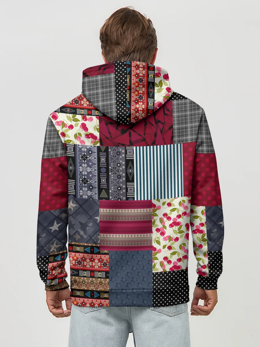 Худи мужской база хлопок / Деревенский стиль. Пэчворк.