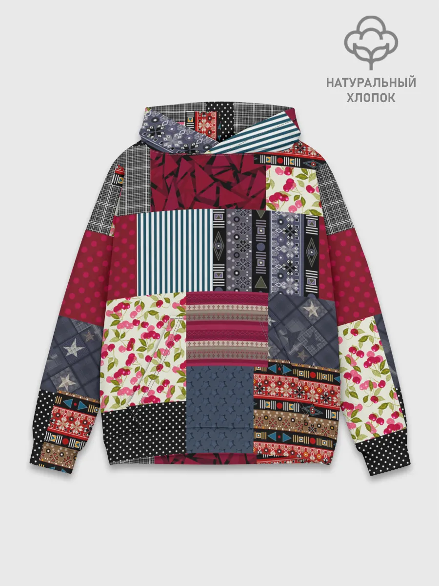 Худи мужской база хлопок / Деревенский стиль. Пэчворк.