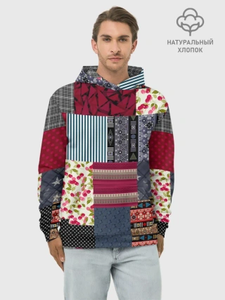 Худи мужской база хлопок / Деревенский стиль. Пэчворк.