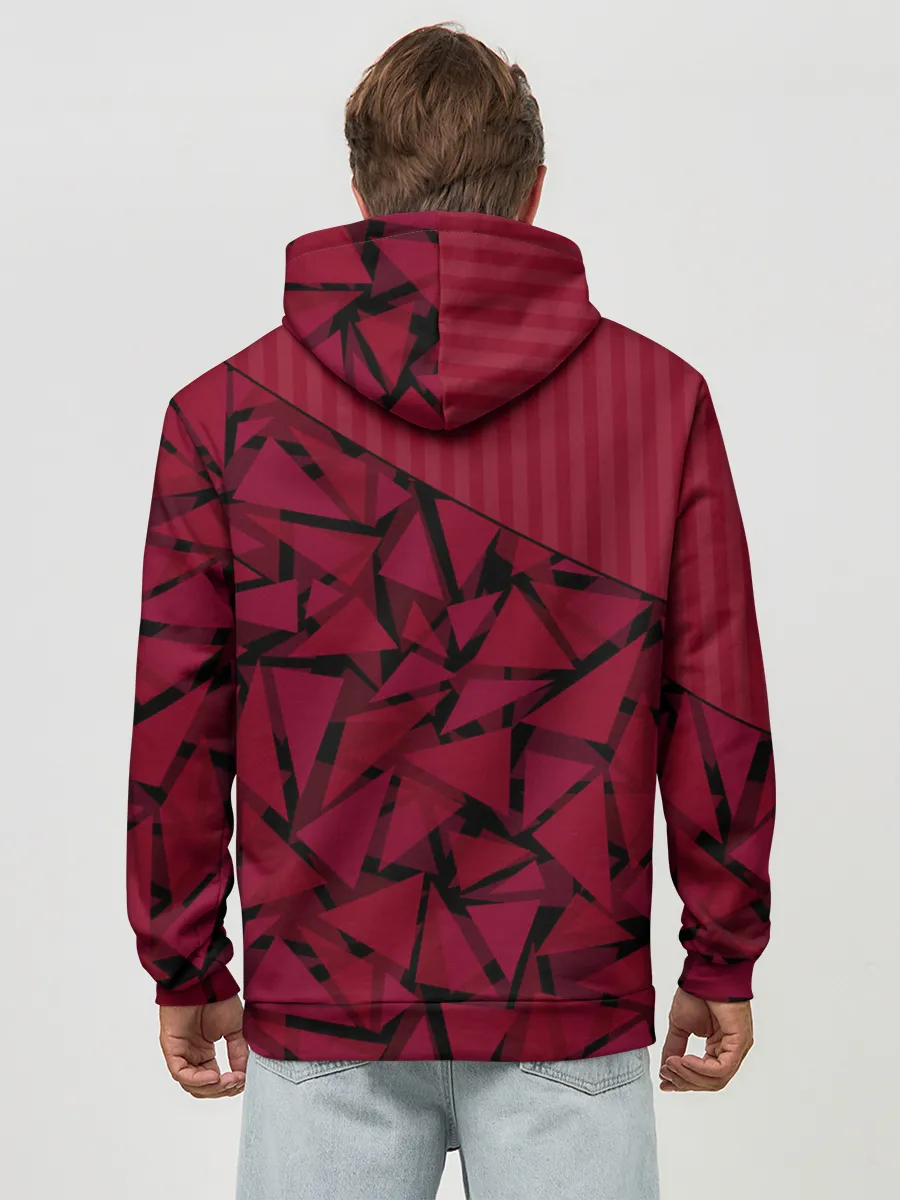 Худи мужской база хлопок / Красный комбинированный узор