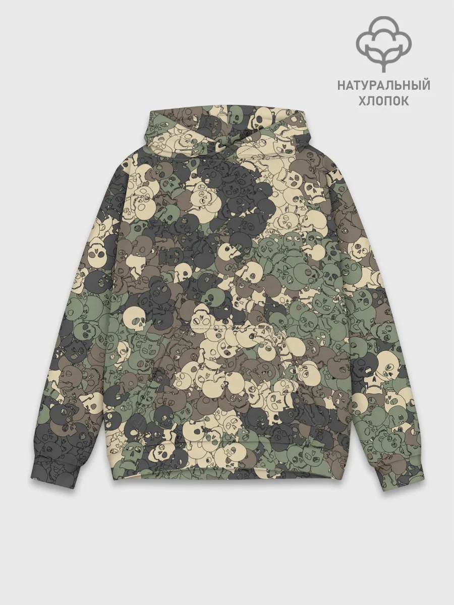 Худи мужской база хлопок / Камуфляжный рисунок из черепов
