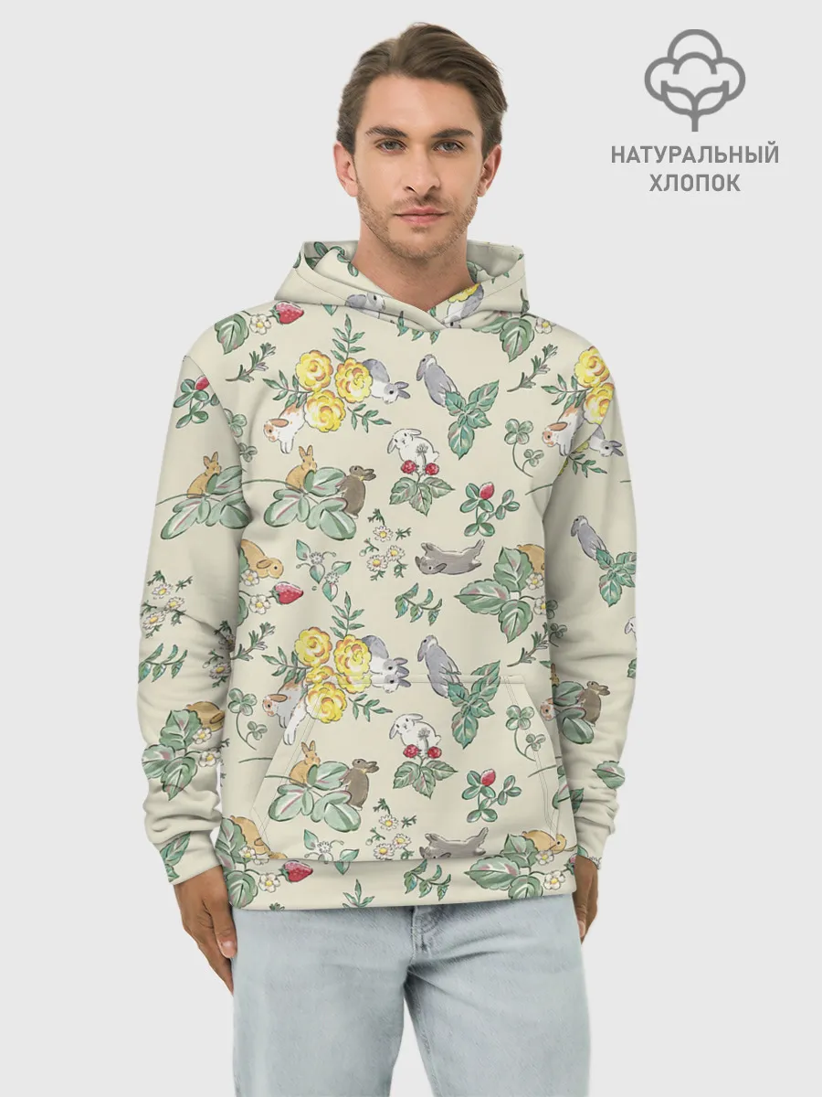 Худи мужской база хлопок / Зайчики с Цветочками