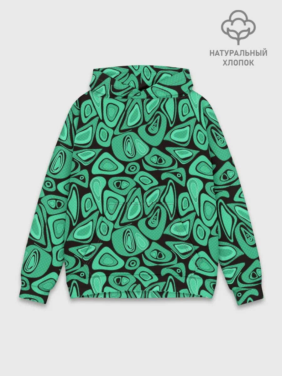 Худи мужской база хлопок / Зеленый абстрактный узор