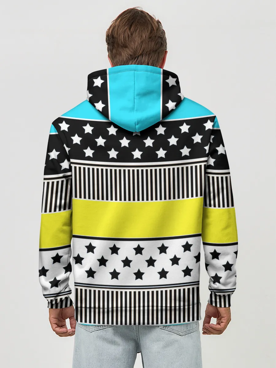 Худи мужской база хлопок / Неоновый яркий полосатый узор