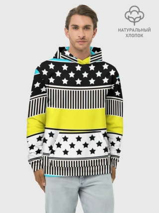 Худи мужской база хлопок / Неоновый яркий полосатый узор