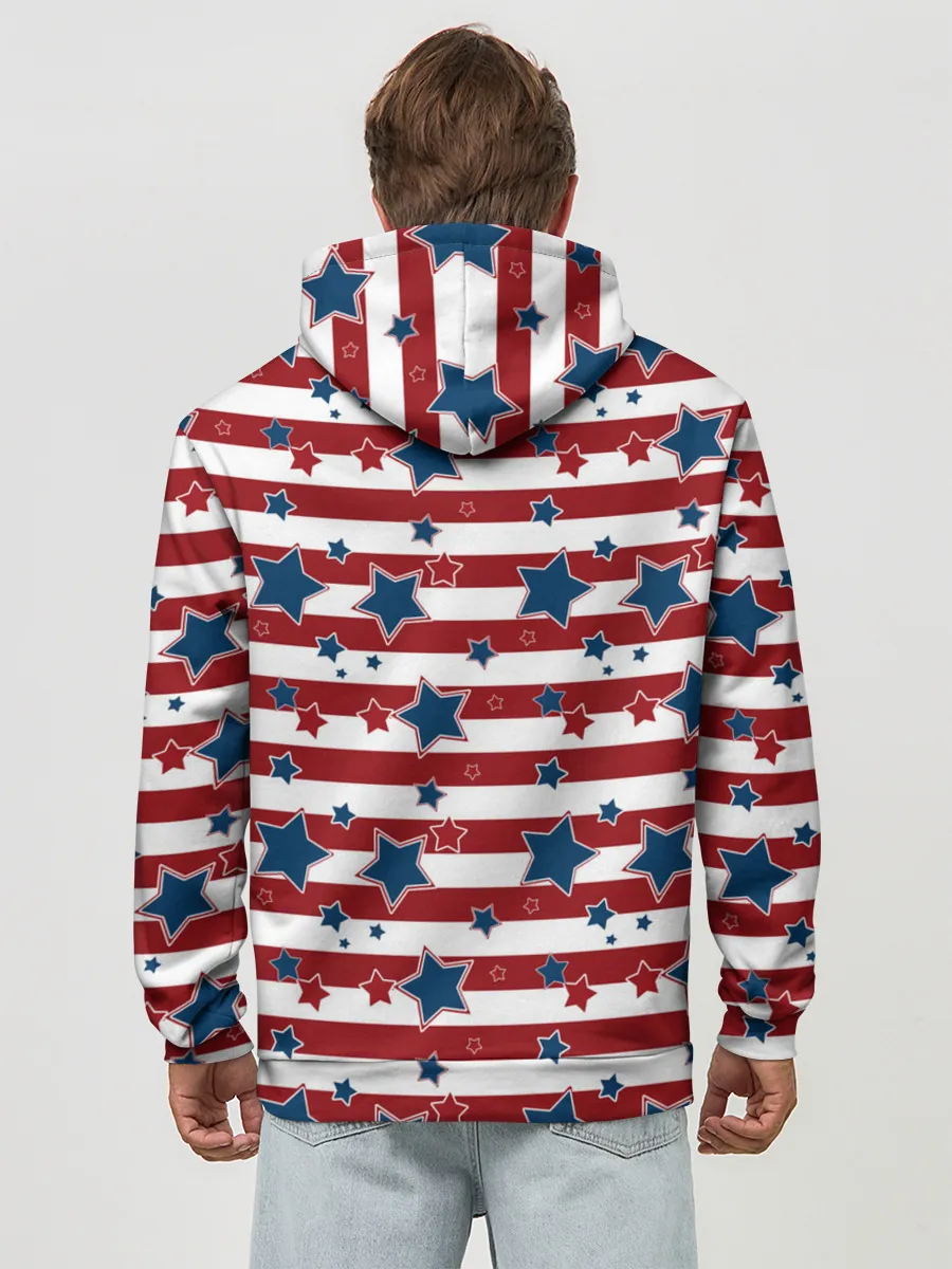 Худи мужской база хлопок / Синие звезды на полосатом фоне