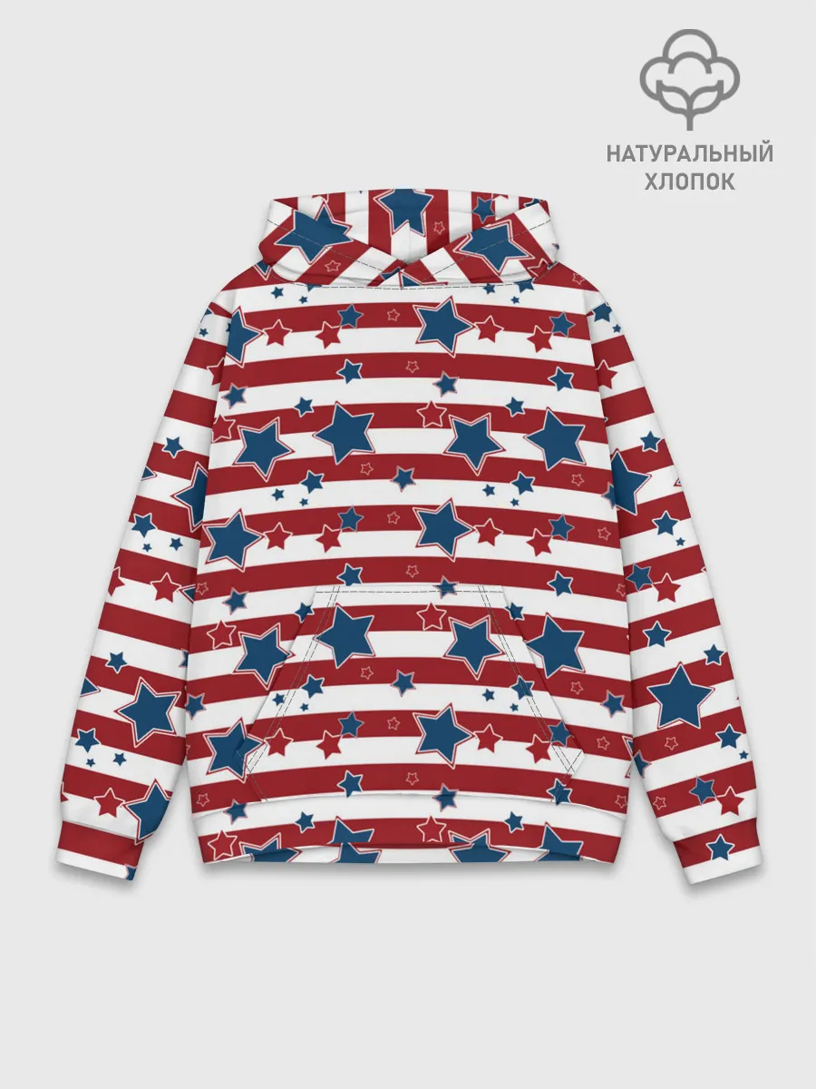 Худи мужской база хлопок / Синие звезды на полосатом фоне