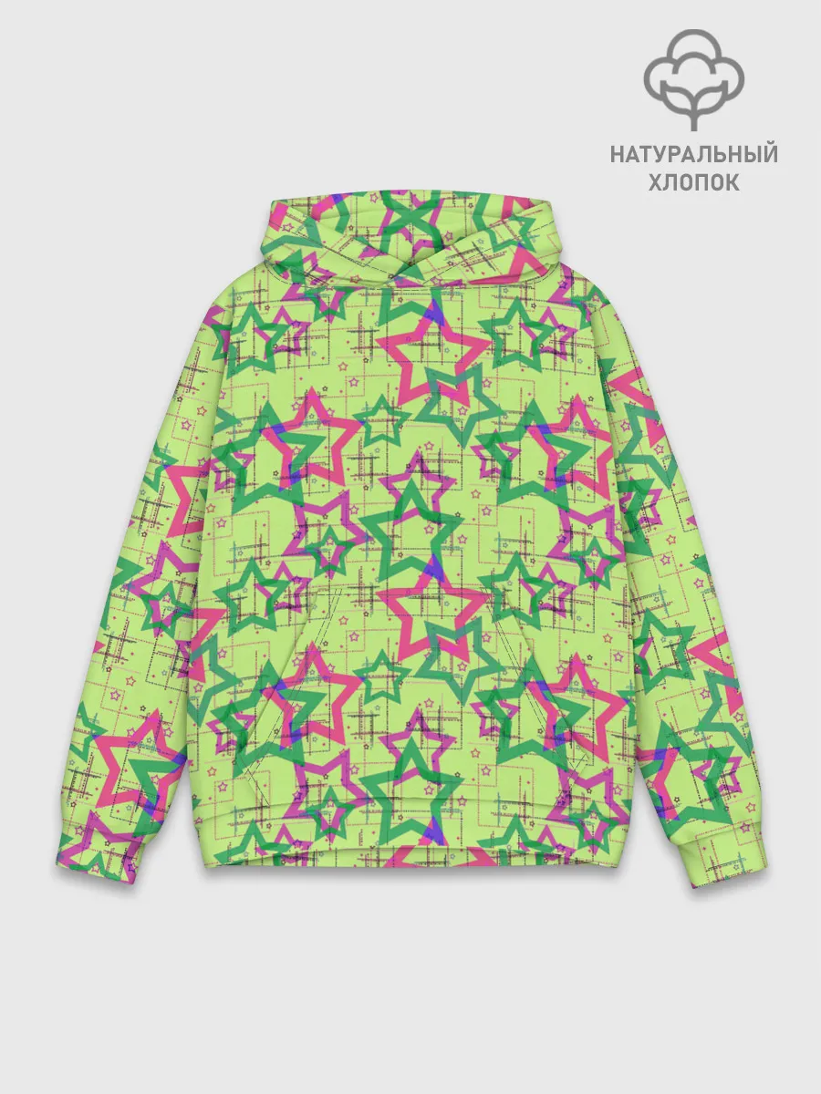 Худи мужской база хлопок / Зеленый узор Звезды