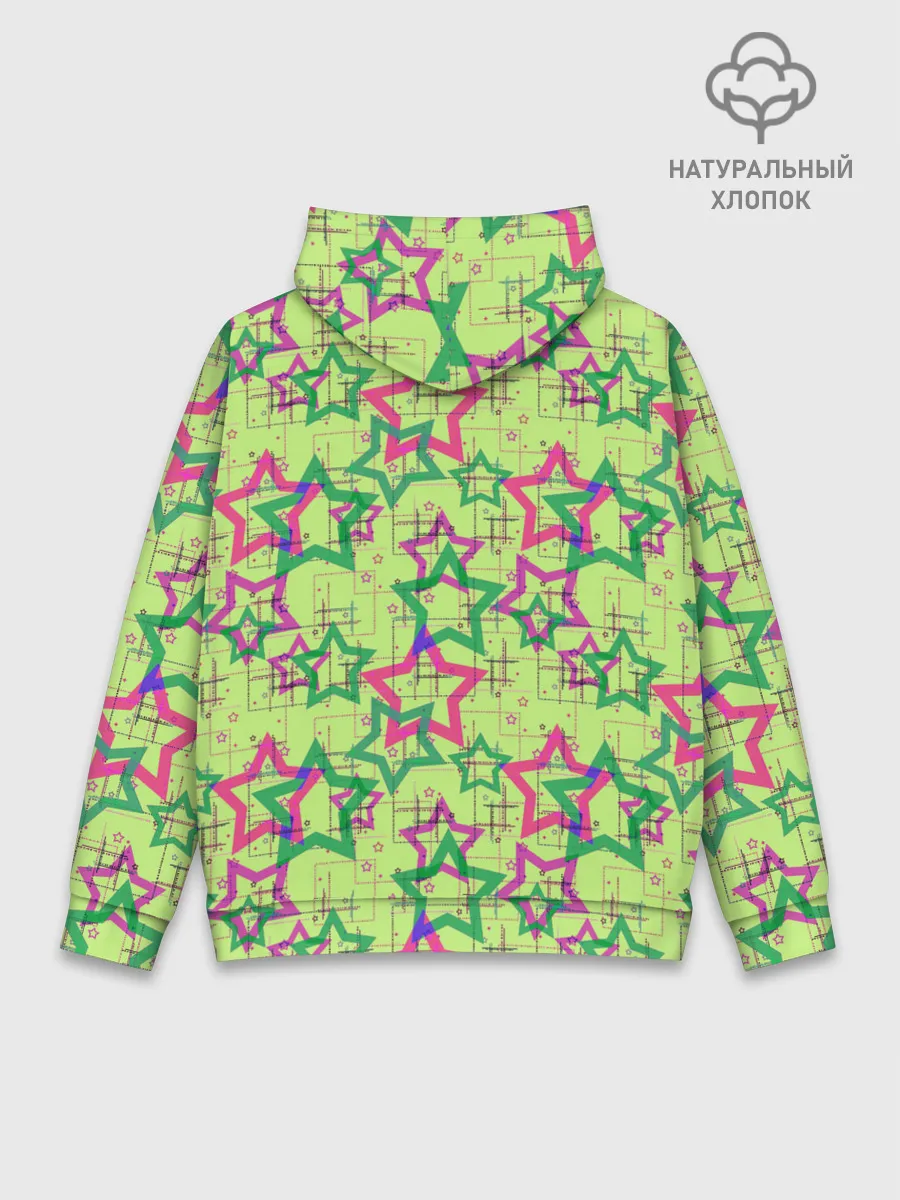 Худи мужской база хлопок / Зеленый узор Звезды