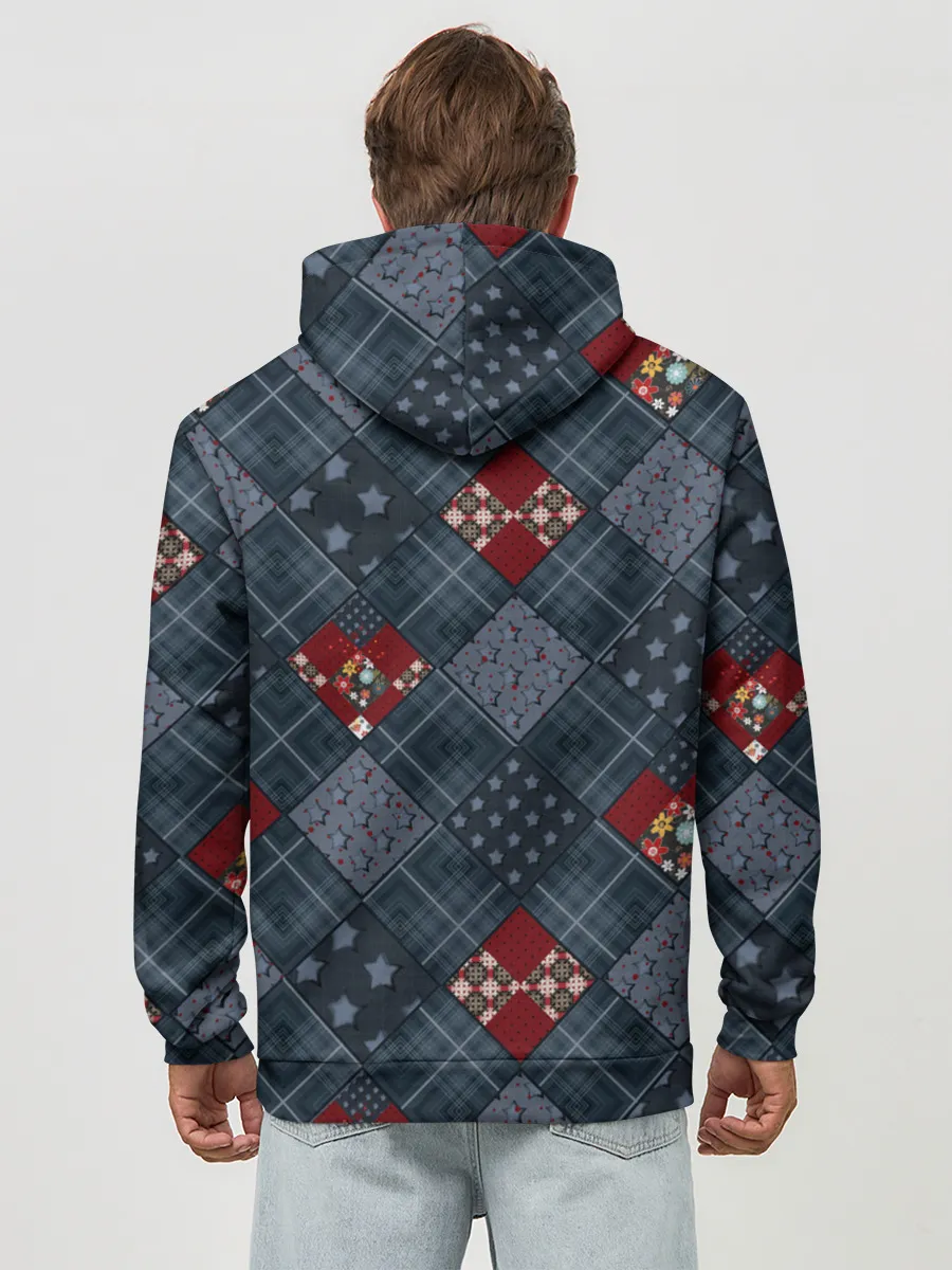 Худи мужской база хлопок / Синий джинсовый плед