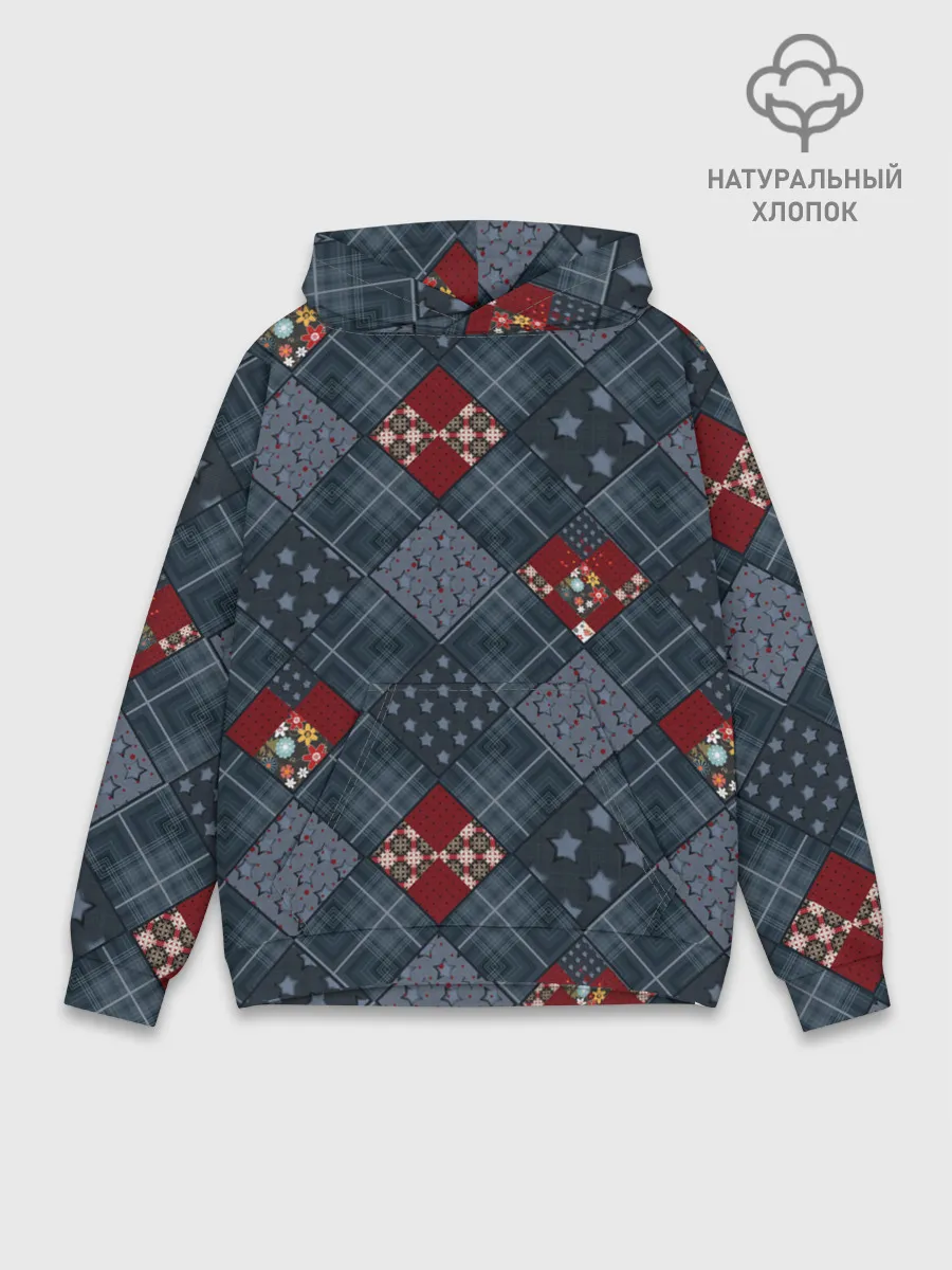 Худи мужской база хлопок / Синий джинсовый плед