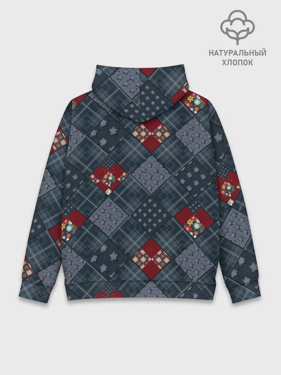 Худи мужской база хлопок / Синий джинсовый плед