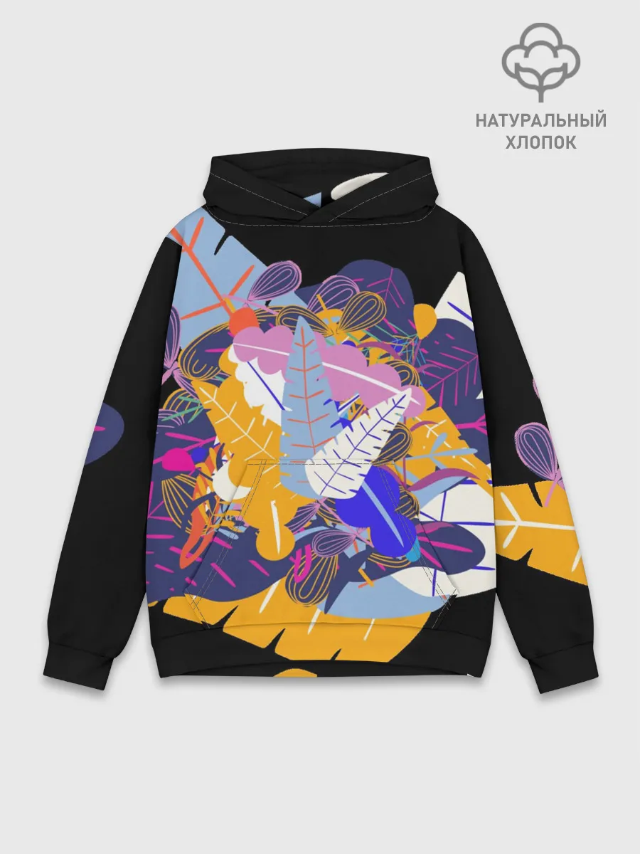 Худи мужской база хлопок / узор из листьев и цветов