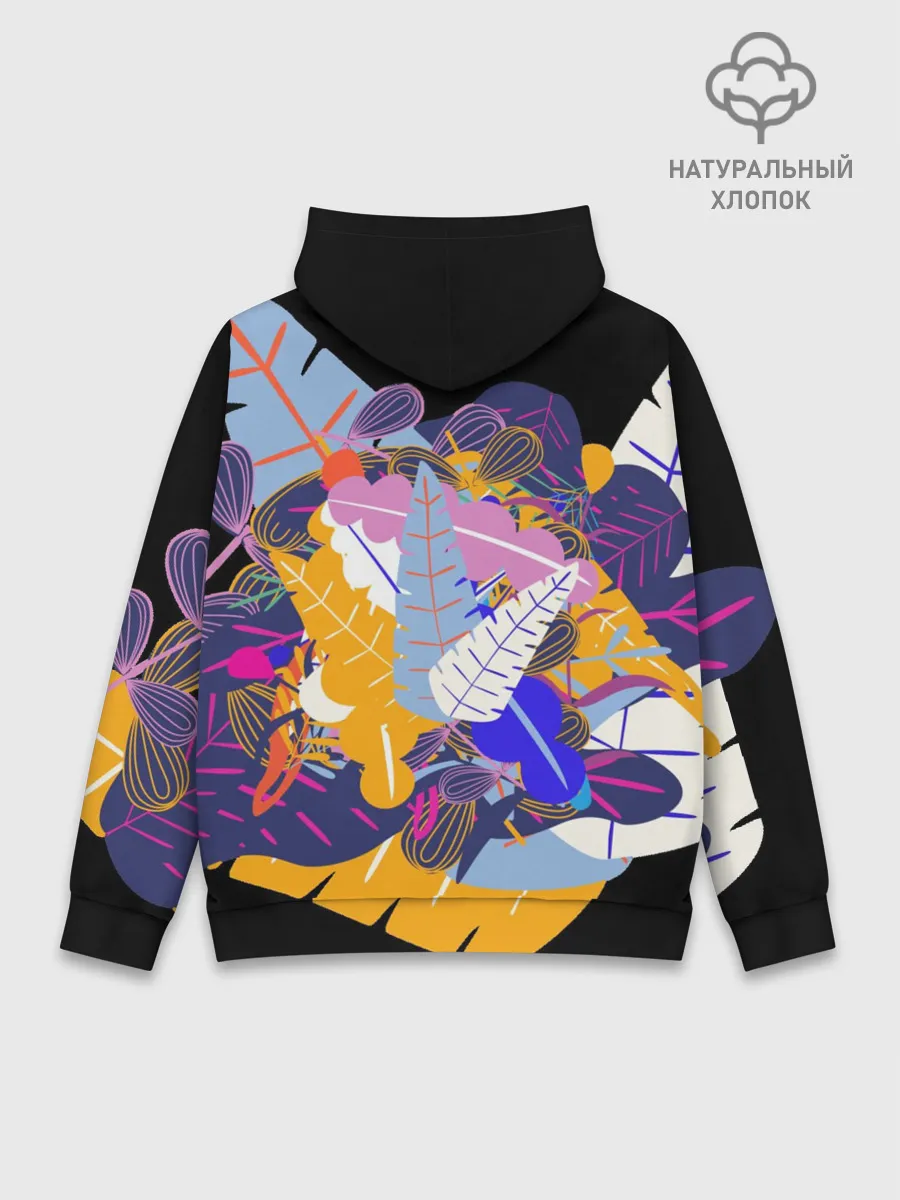 Худи мужской база хлопок / узор из листьев и цветов